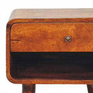 Mid-Century Modern Chestnut Curved Nightstand with Open Shelf