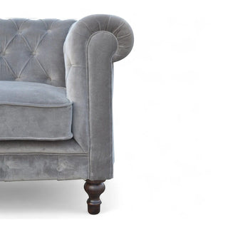 Grey Velvet Chesterfield Sofa | Handcrafted 2-Seater