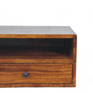 Mid-Century Modern Chestnut Wall-Mounted TV Stand with Drawers