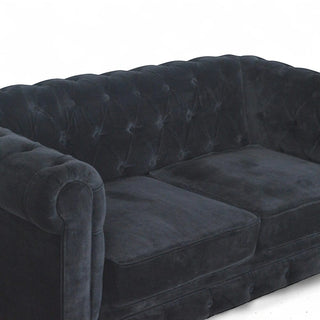 Black Velvet Chesterfield Sofa | Handcrafted 2-Seater