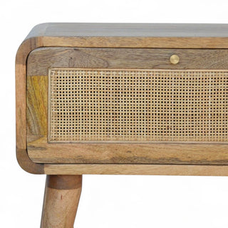 Mid-Century Solid Wood Nightstand | Woven Rattan Drawer