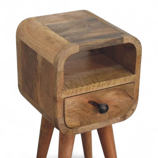 Mid-Century Modern Oak Mini Nightstand with Open Shelf