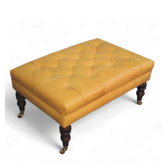 Honey Caramel Buffalo Black Leather Ottoman with Castor Legs