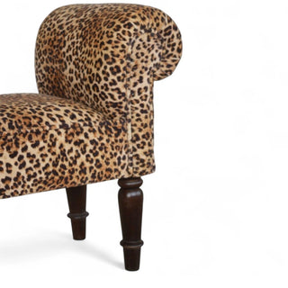 Mid-Century Modern Velvet Leopard Print Bench