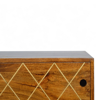 Sliding Brass Inlay Media Console | Solid Mango Wood