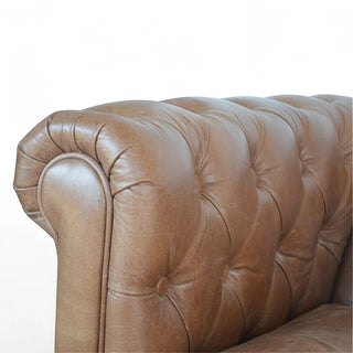 Brown Leather Chesterfield Sofa | 2-Seater | Handcrafted Design