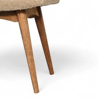 Mid-Century Modern Curved Storage Bench | Cream Bouclé
