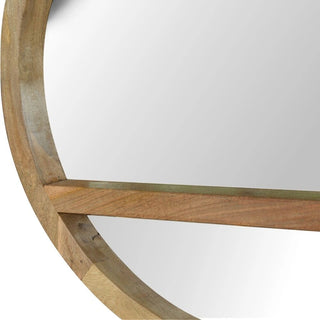 Wooden Round Wall Mirror with Shelf | Solid Mango Wood