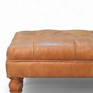 Buffalo Tan Leather Ottoman with Castor Legs
