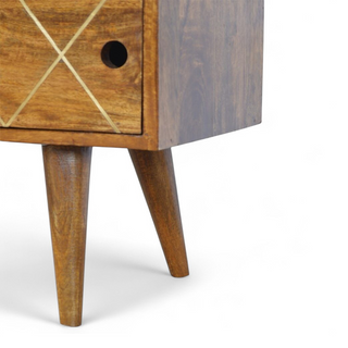 Sliding Brass Inlay Media Console | Solid Mango Wood