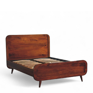 Curved Chestnut Double Bed Frame | Solid Mango Wood