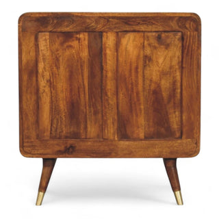 Mid-Century Modern Brass Embossed Chestnut Cabinet