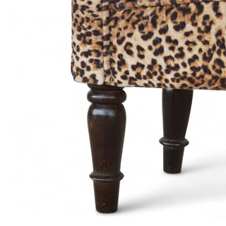 Mid-Century Modern Velvet Leopard Print Bench