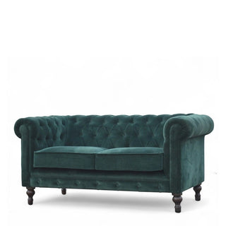 Emerald Green Velvet Chesterfield Sofa | Handcrafted 2-Seater