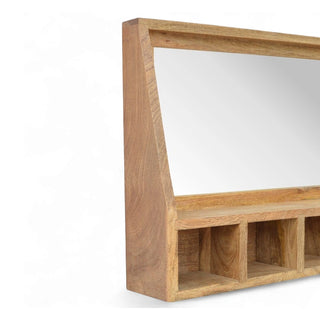 Solid Wood Wall Mounted Shelf with Mirror | 5-Slot Storage