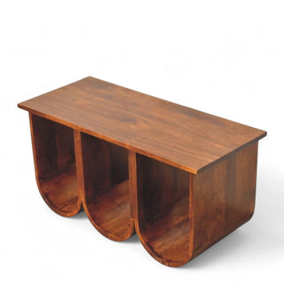 Triple Open Shelf Mid-Century Coffee Table | Solid Wood
