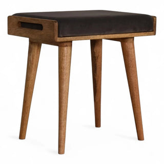 Mid-Century Modern Grey Velvet Ottoman Footstool