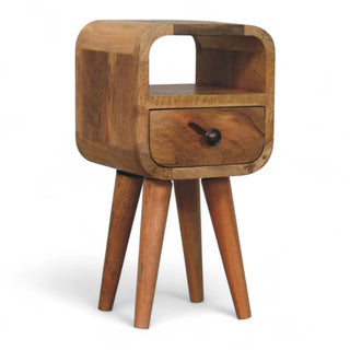 Mid-Century Modern Oak Mini Nightstand with Open Shelf