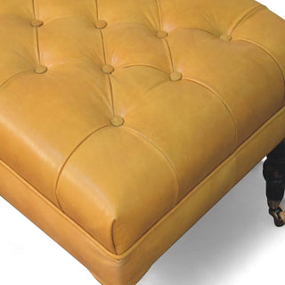 Honey Caramel Buffalo Black Leather Ottoman with Castor Legs