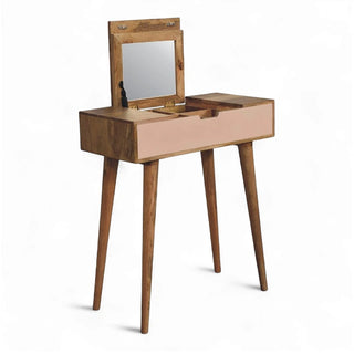 Mini Blush Pink Dressing Table with Foldable Mirror | Solid Wood