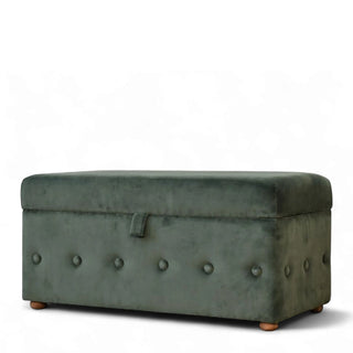 Emerald Green Velvet Ottoman with Storage | Lid-Up Design