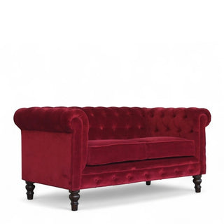 Wine Red Velvet Chesterfield Sofa | Handcrafted 2-Seater