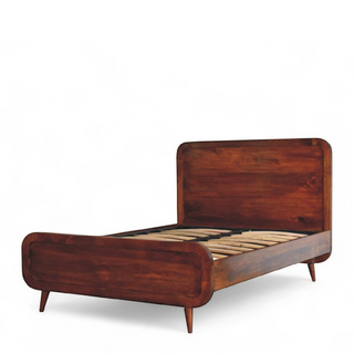 Curved Chestnut Double Bed Frame | Solid Mango Wood