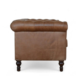 Brown Leather Chesterfield Sofa | 2-Seater | Handcrafted Design