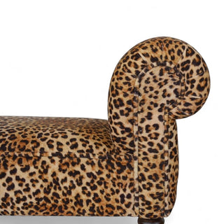 Mid-Century Modern Velvet Leopard Print Bench