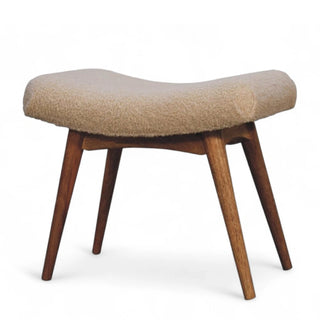 Mid-Century Modern Curved Storage Bench | Cream Bouclé