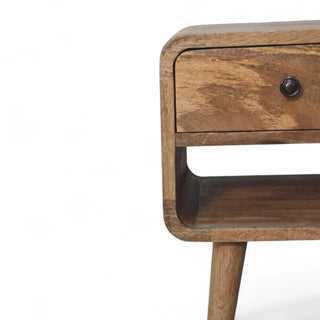 Mid-Century Solid Wood Nightstand | Oak-Ish Curved with Shelf