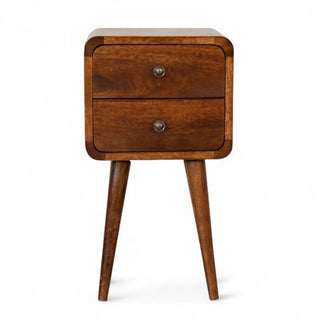 Solid wood nightstand - mid-century modern small nightstand with drawers, chestnut finish