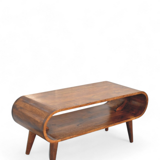 Top view of the mid-century modern coffee table, showcasing its spacious open design and smooth surface.