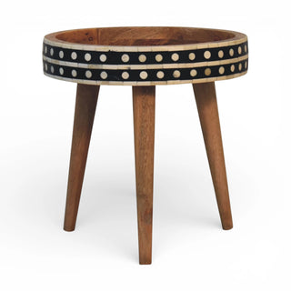 Bone Inlay Side Table Dot Border Round Mini Dark Wood