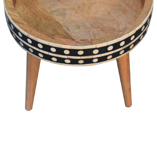 Bone Inlay Side Table Dot Border Round Mini Dark Wood