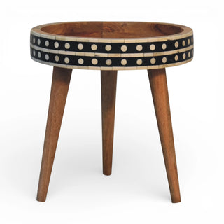 Bone Inlay Side Table Dot Border Round Mini Dark Wood