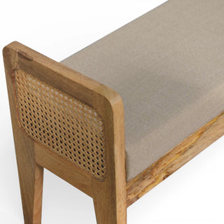 Rattan Bench Raised Cane Side Panels Mud Linen Seat Natural Rattan