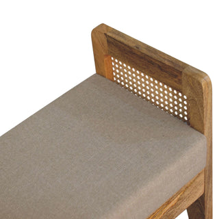 Rattan Bench Raised Cane Side Panels Mud Linen Seat Natural Rattan