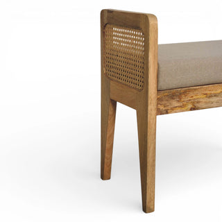 Rattan Bench Raised Cane Side Panels Mud Linen Seat Natural Rattan