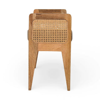 Rattan Bench Raised Cane Side Panels Mud Linen Seat Natural Rattan