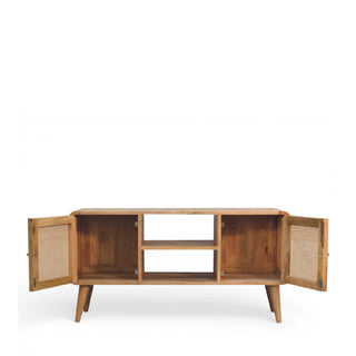 Larrisa Rattan Sideboard Media Unit Cane Double Doors Open Centre Shelf Natural Rattan
