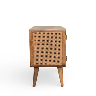 Larrisa Rattan Sideboard Media Unit Cane Double Doors Open Centre Shelf Natural Rattan