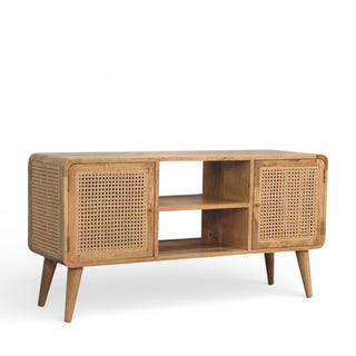 Larrisa Rattan Sideboard Media Unit Cane Double Doors Open Centre Shelf Natural Rattan
