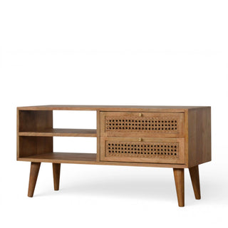Larrisa Rattan Sideboard Media Unit Cane Drawers Twin Open Slots Natural Rattan