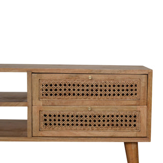 Larrisa Rattan Sideboard Media Unit Cane Drawers Twin Open Slots Natural Rattan
