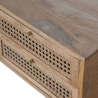 Larrisa Rattan Sideboard Media Unit Cane Drawers Twin Open Slots Natural Rattan