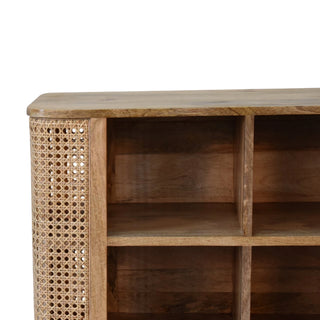 Larissa Rattan Sideboard Open Double Cabinet 4 Compartment Grid Cane Columns Natural Rattan
