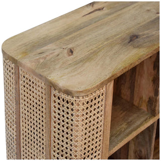 Larissa Rattan Sideboard Open Double Cabinet 4 Compartment Grid Cane Columns Natural Rattan