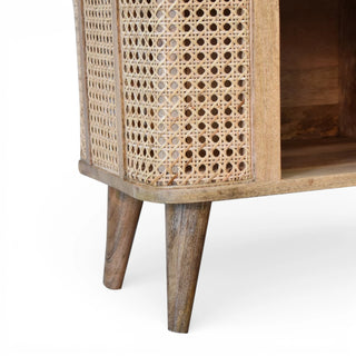 Larissa Rattan Sideboard Open Double Cabinet 4 Compartment Grid Cane Columns Natural Rattan