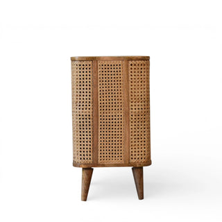 Larissa Rattan Sideboard Open Double Cabinet 4 Compartment Grid Cane Columns Natural Rattan